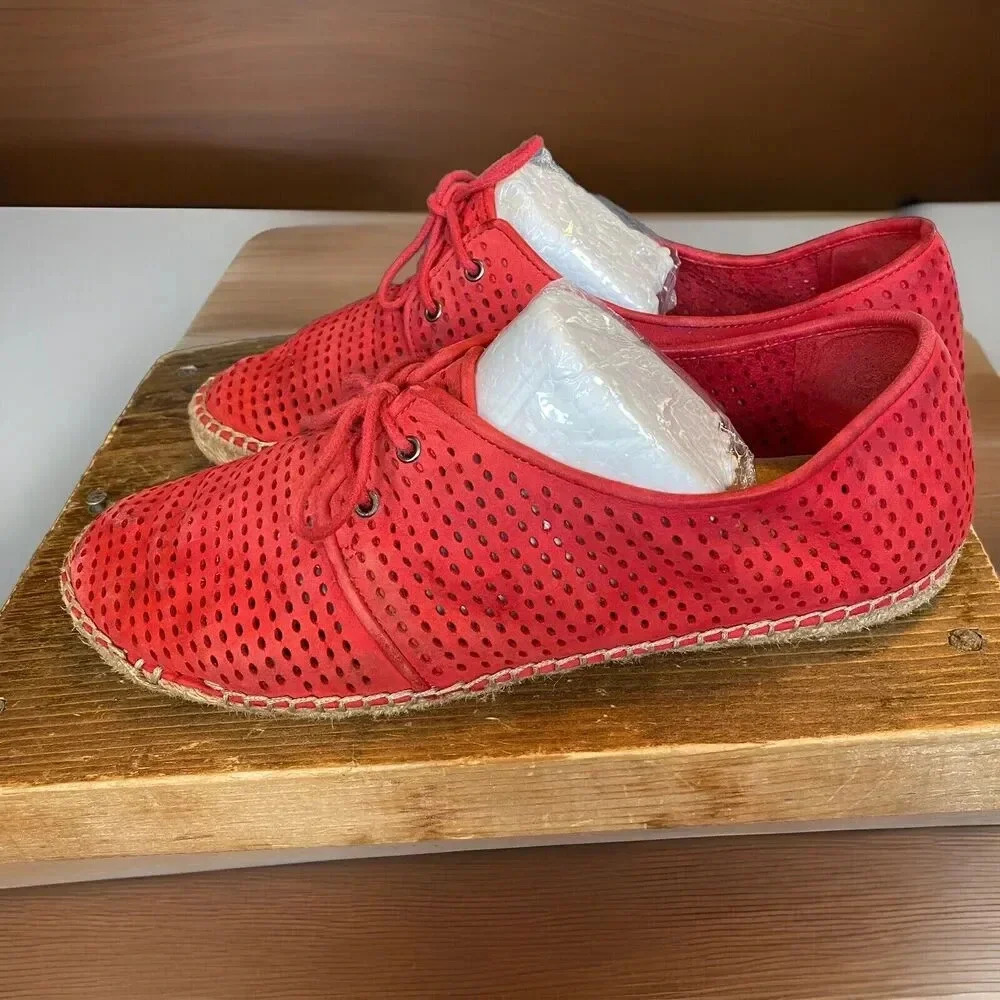 Eileen Fisher Orange Suede Lace Espadrilles Flat Lady Shoes Size 7 Light Comfort